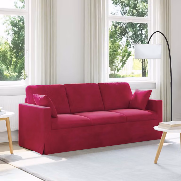 vidaXL Divano Moderno in Velluto Rosso con Cuscini, L: 198 cm, P: 78 cm, H: 80 cm