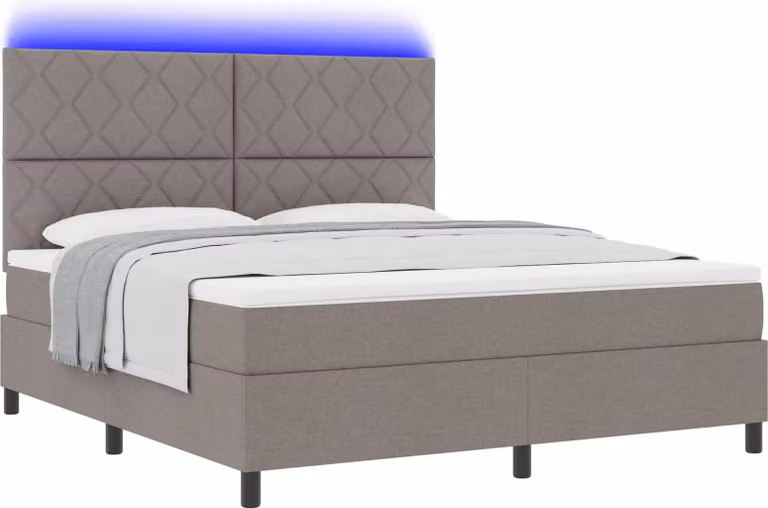Letto boxspring con strisce luminose a LED, color taupe, 180 x 200 cm, rivestimento in tessuto