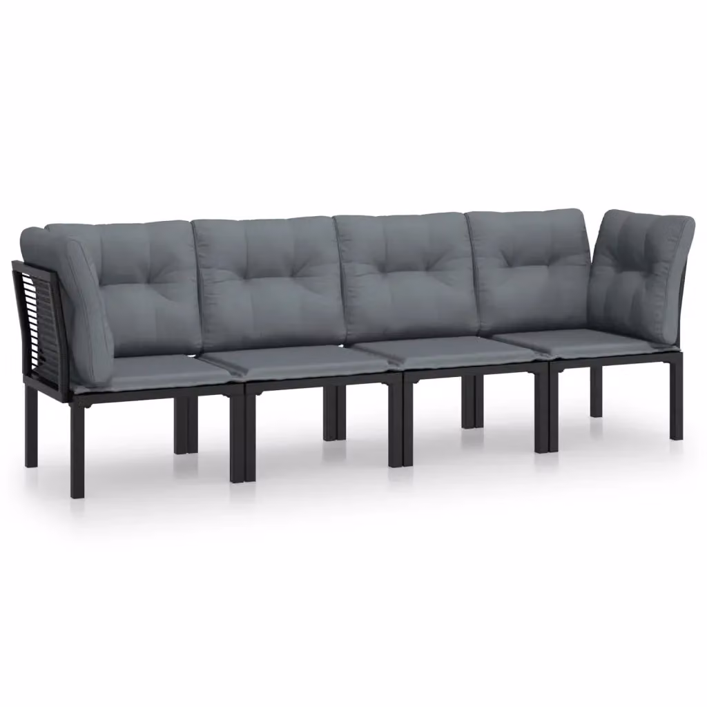 Set Salotto da Giardino a L vidaXL in Polyrattan Nero e Grigio con Cuscini Imbottiti – 2