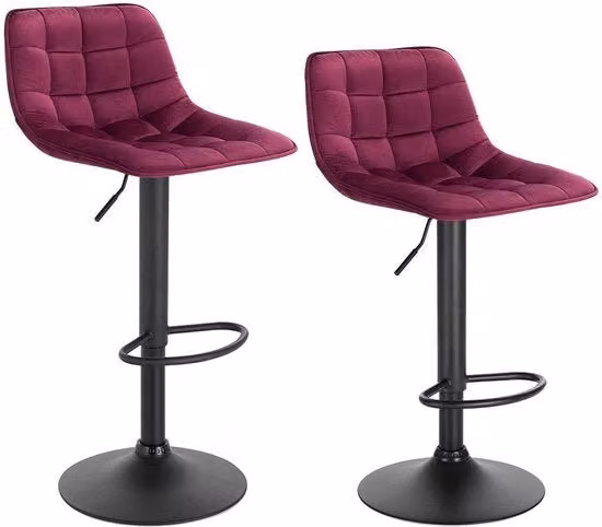 Barstoli in Legno con Schienale Regolabile - Set di 2 - Colore Bordeaux - Ergonomici - per Cucina e Bar - Altezza di Sedia 59-81cm