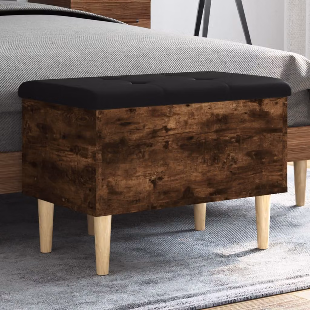 Panca portaoggetti con scarpiera vidaXL in legno rovere, colore marrone e nero, stile moderno per soggiorno o ingresso, L 62 cm x P 42 cm x H 46 cm