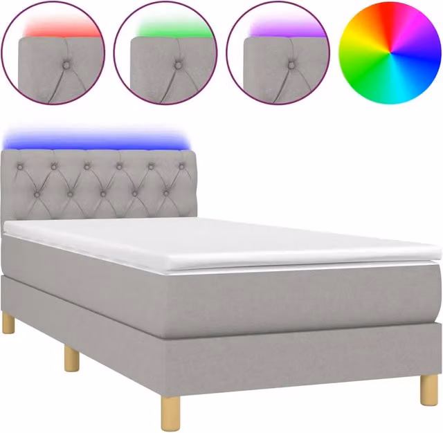 Letto singolo | Letto per adulti | Letto a Molle Materasso e LED Grigio Chiaro 80x200 cm Tessuto