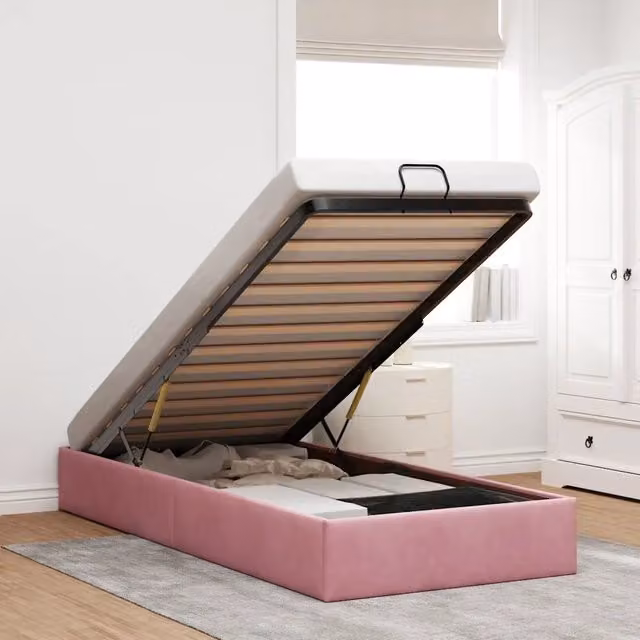 Struttura Letto con Contenitore a Sollevamento vidaXL in Velluto Rosa L: 200 cm, P: 80 cm, H: 140 cm