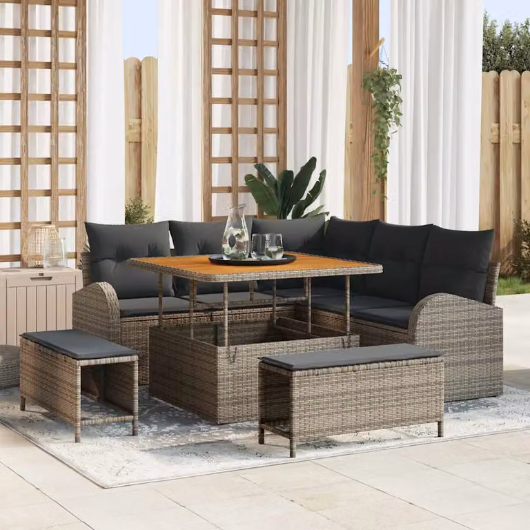 vidaXL Set Divano da Giardino a L con 8 Pezzi, Grigio