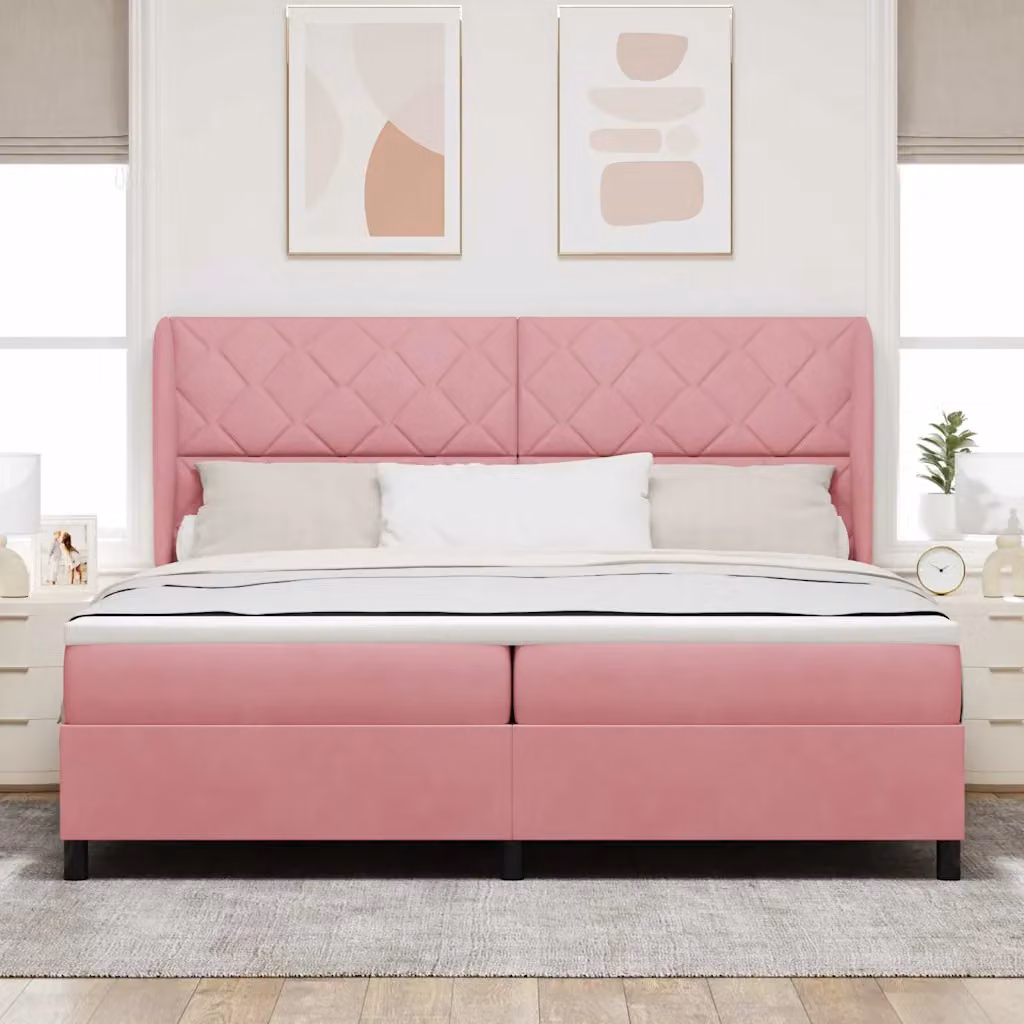Letto ibrido con testiera in velluto rosa vidaXL L/P/H: 203 x 200 x 200 cm