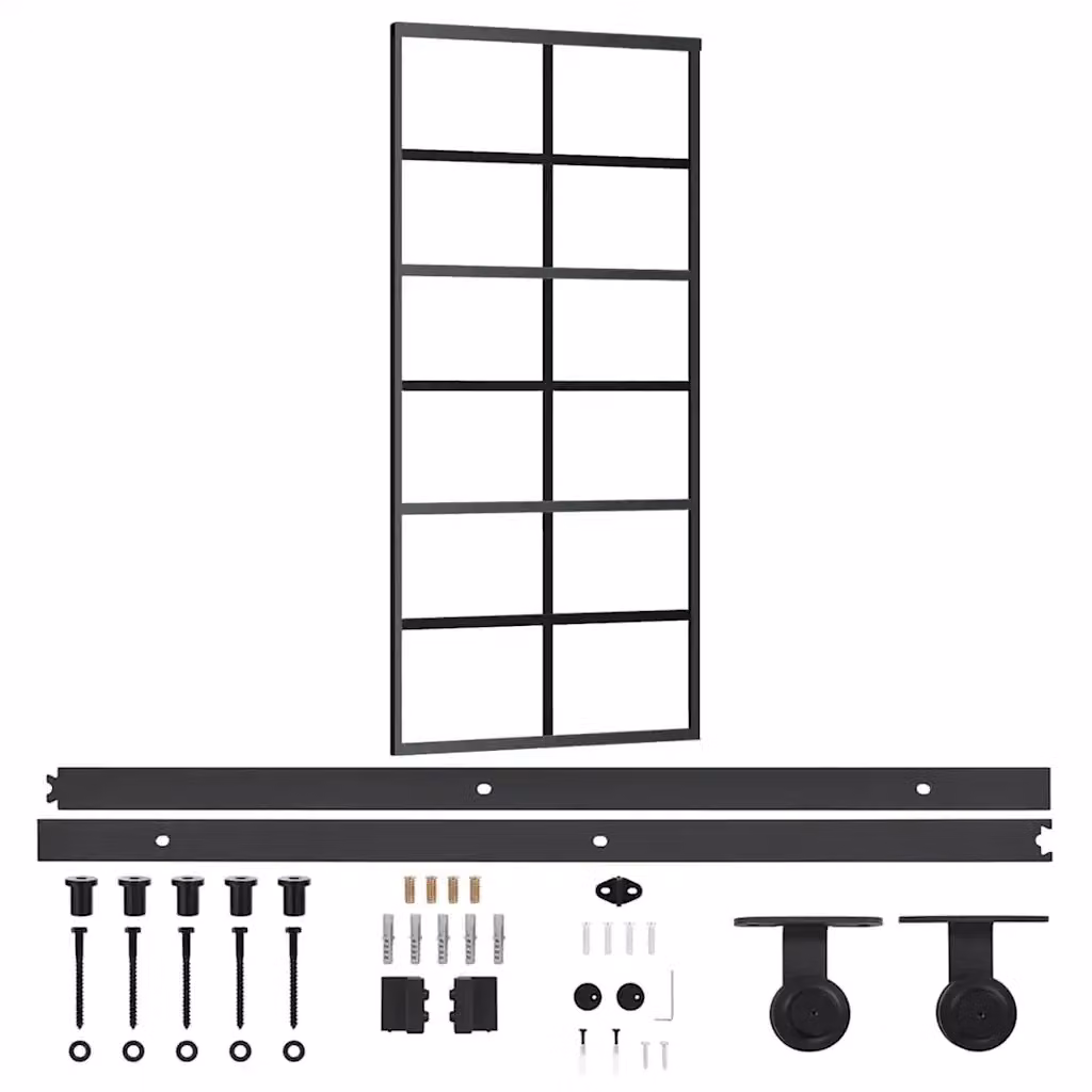 Porta Scorrevole vidaXL in Alluminio e Vetro Trasparente Nero L: 90 cm, H: 205 cm – 2