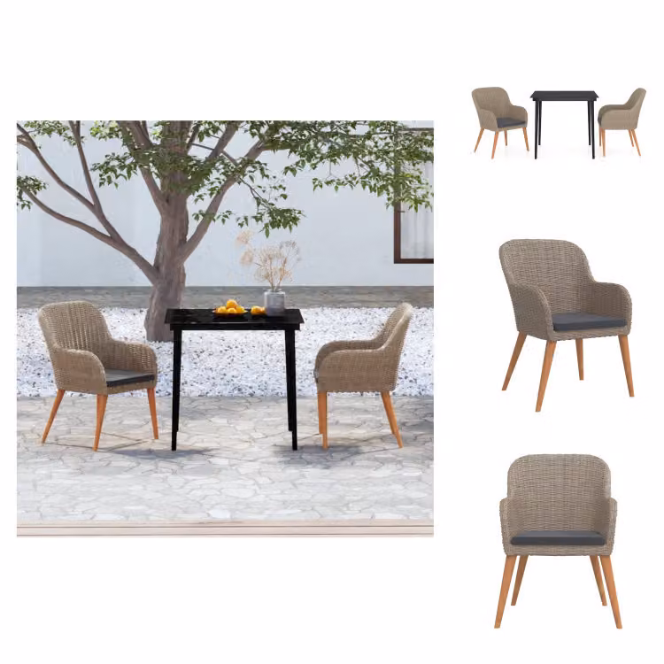 vidaXL Set da pranzo da giardino 3 pezzi con cuscini marrone - Set di mobili da giardino