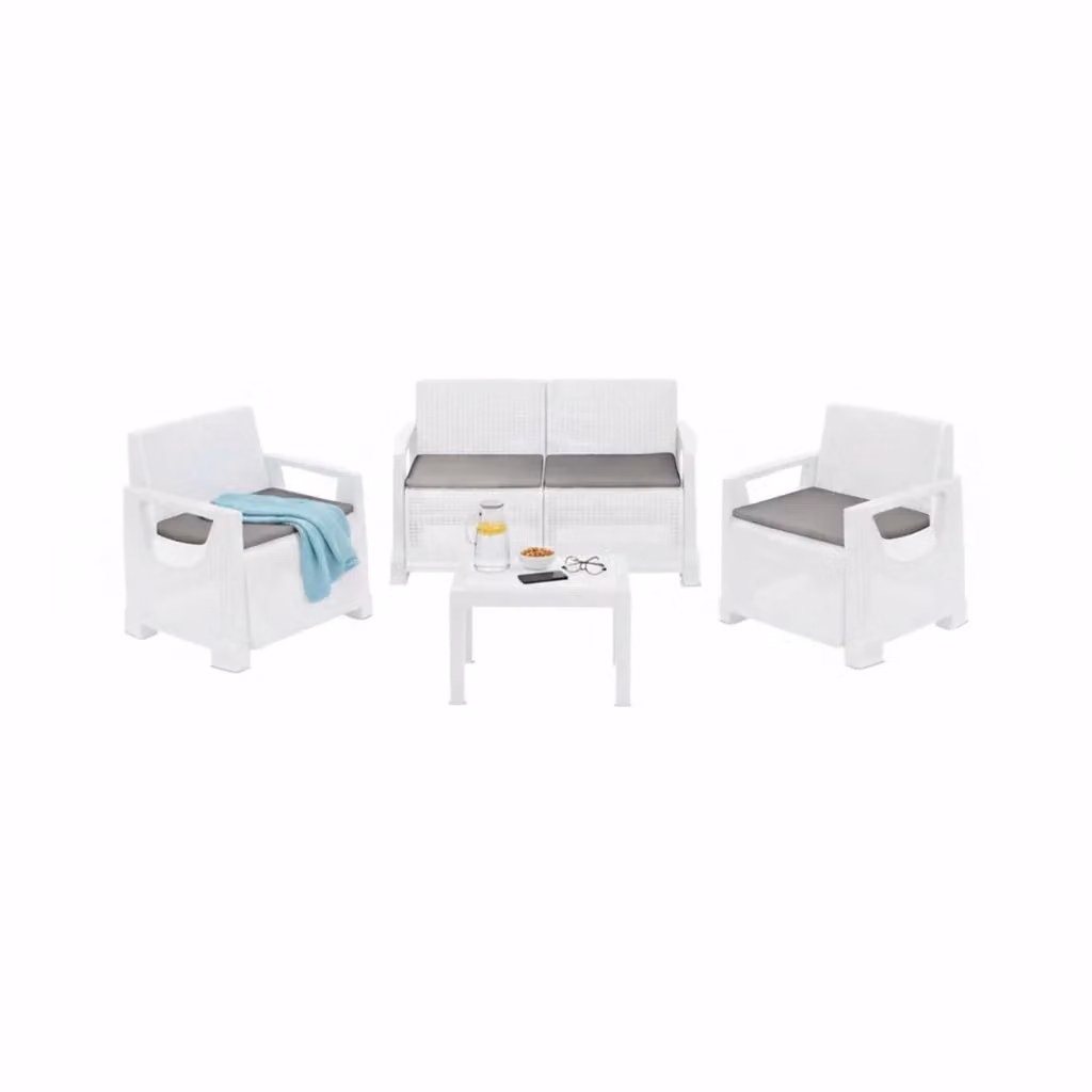 Set Salotto da Esterno Mioglia DMORA per 4 Persone, Bianco e Grigio con Divano a 2 Posti, Poltrone e Tavolino, Made in Italy – 2