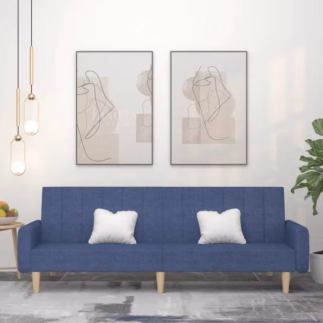 Divano Letto a 2 Posti Blu in Tessuto 375856