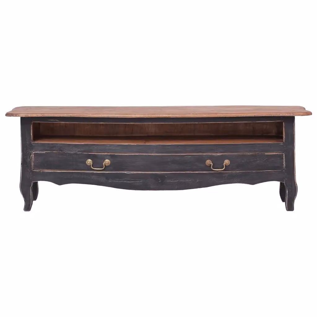 Mobile Porta TV vidaXL in Legno Massello di Mogano Nero e Marrone Stile Rustico L: 120 cm, P: 30 cm, H: 40 cm – 2