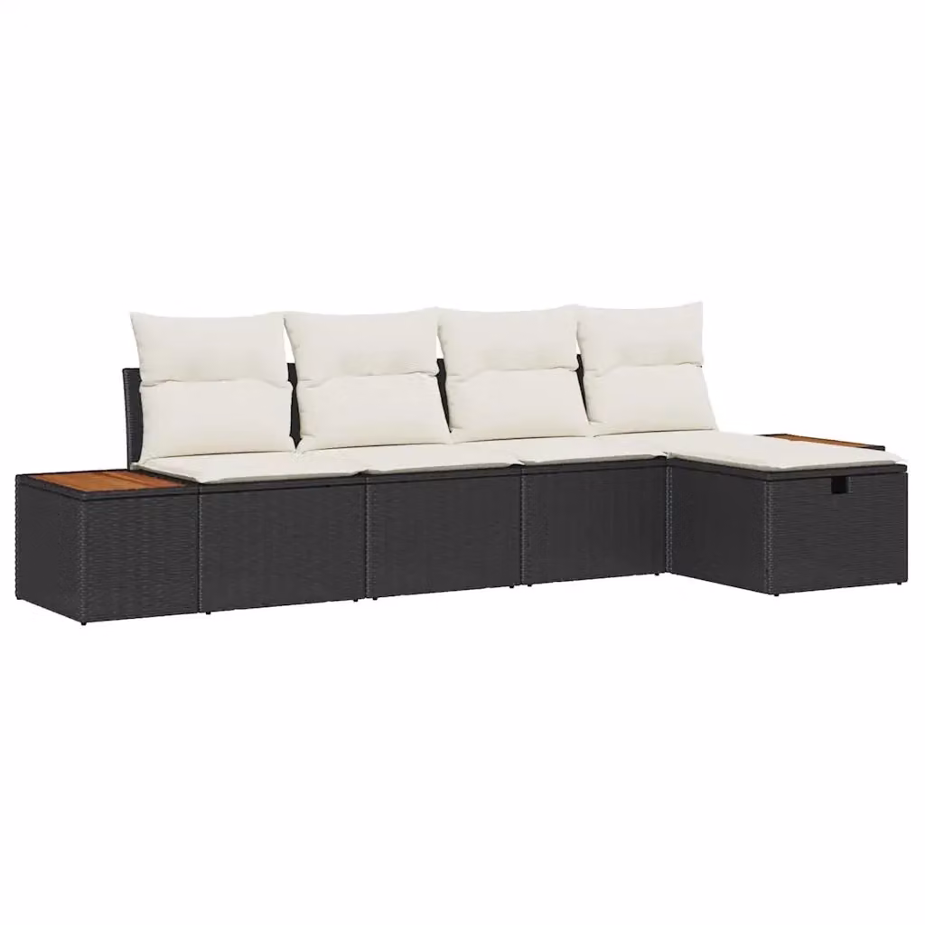 Set Divano da Giardino vidaXL a Forma di L in Polyrattan Nero con Cuscini e Tavolino – 2