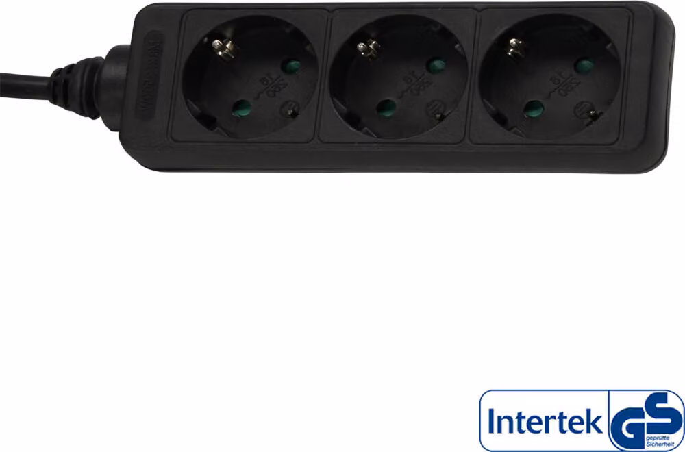 InLine® 16433 Striscia di prese, contatto di terra a 3 vie, 3 m, nero