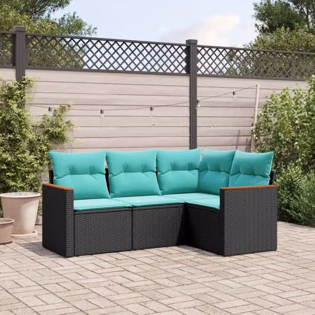 Set Divani da Giardino 4 pz con Cuscini Nero in Polyrattan 3225931