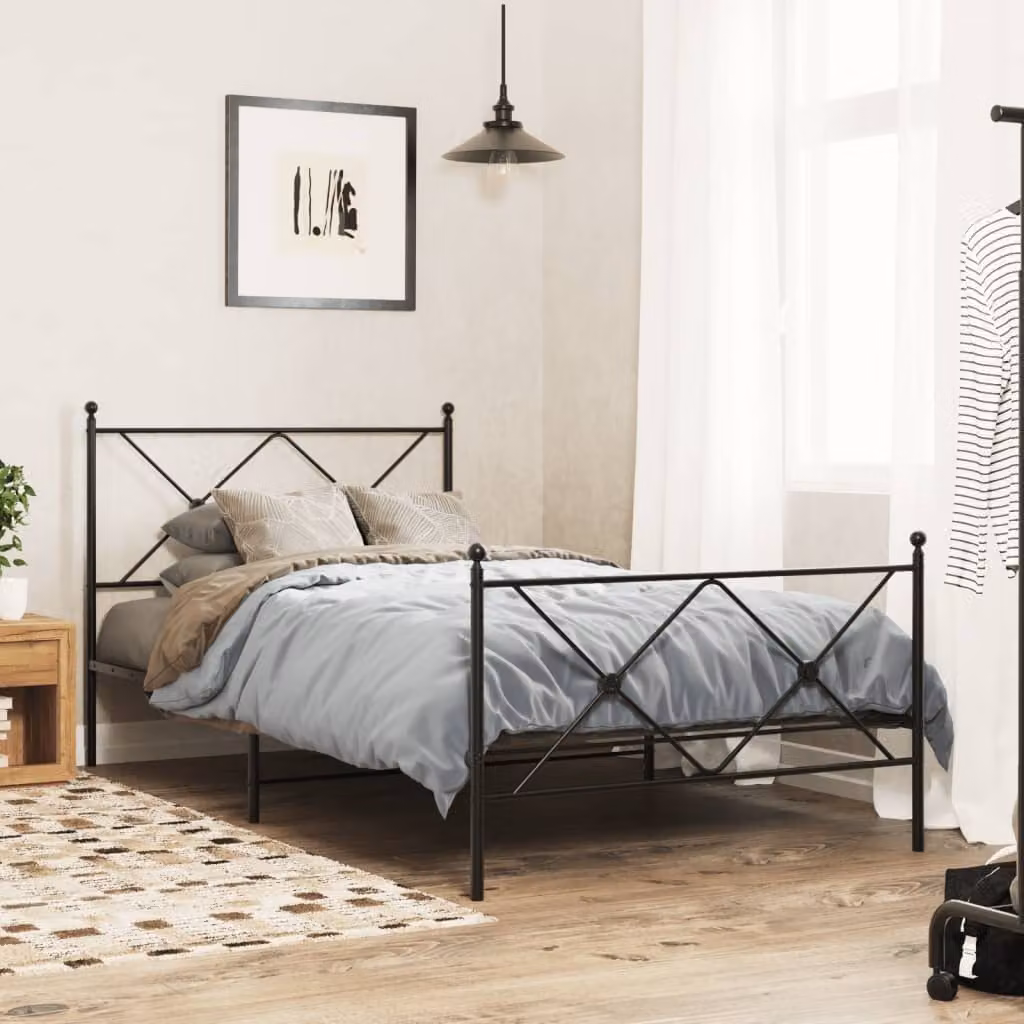 vidaXL Giroletto in metallo nero con testiera e pediera L/P/H: 100 x 200 cm