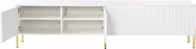 Mobile TV bianco 190x38x48 cm con gambe dorate e porte scanalate
