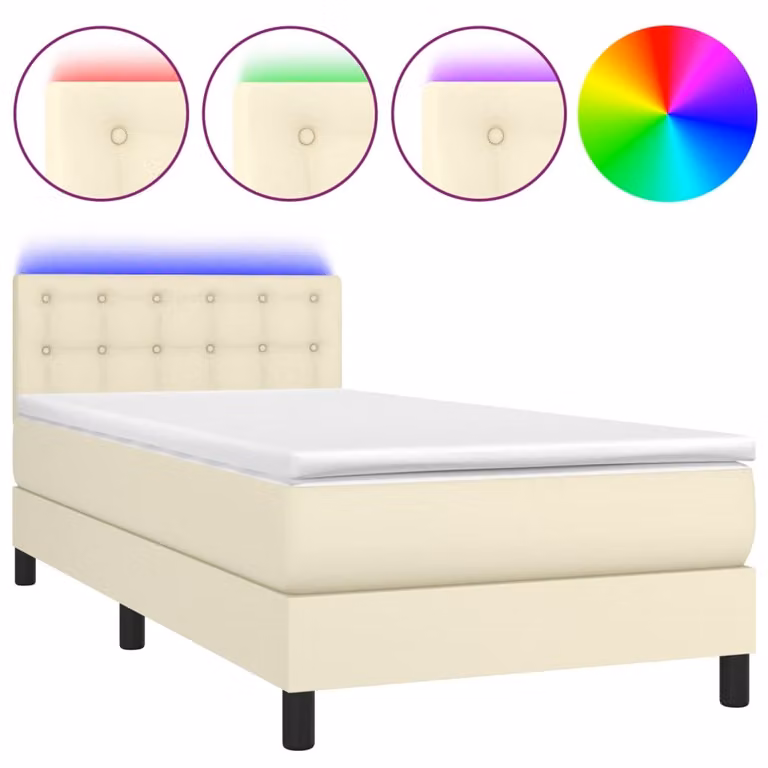 Giroletto a Molle con Materasso e LED Crema 100x200 cm