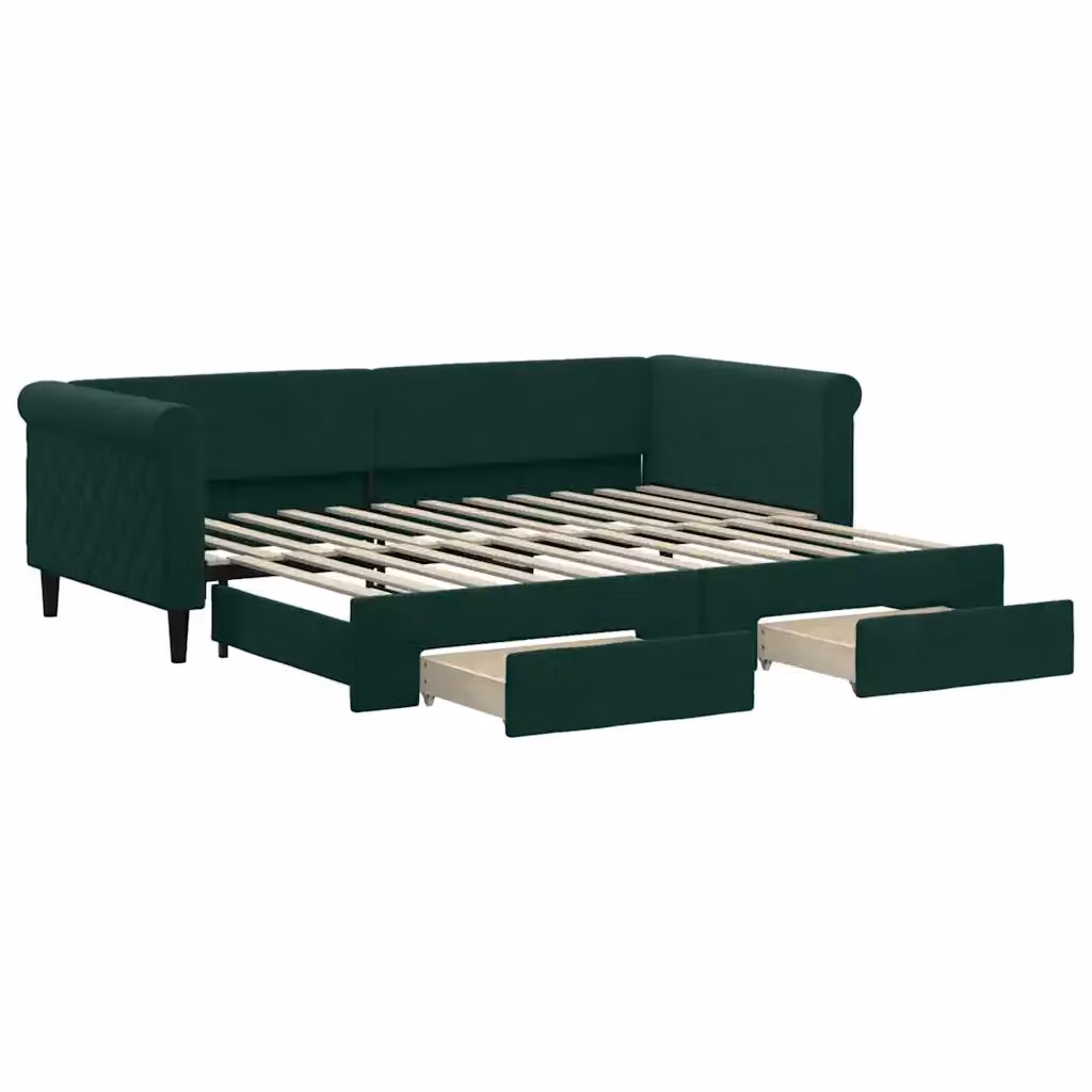 Divano Letto Estraibile con Cassetti vidaXL in Velluto Verde, L/P/H: 229 x 90 x 68 cm – 2