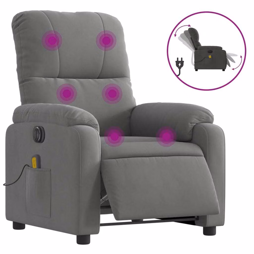 Poltrona Reclinante Massaggi Elettrica Grigio Scuro Microfibra