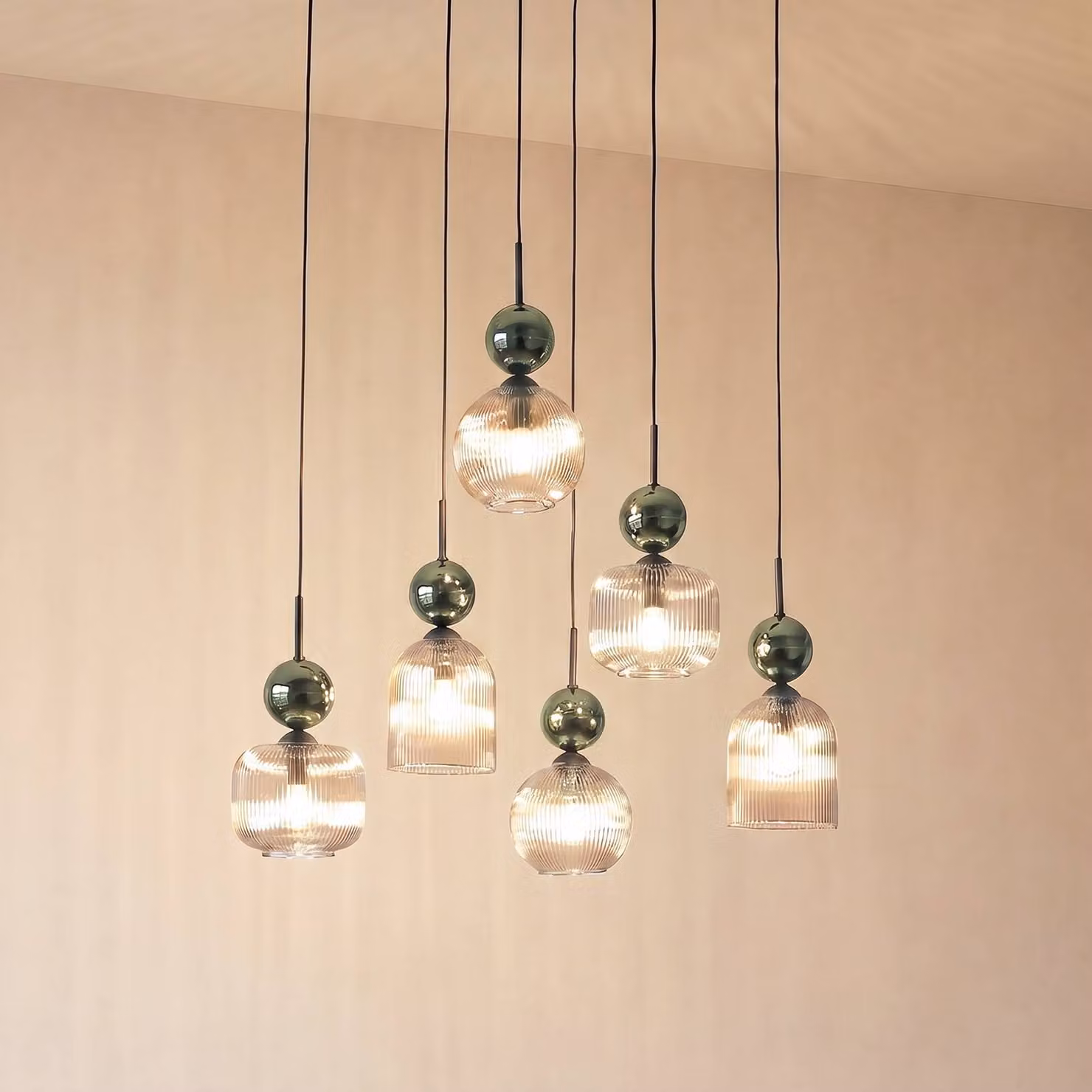 Lampada a sospensione Sophia TK Lighting, dimmerabile, Verde, Soggiorno / Sala da pranzo, Vetro, Moderno, Lampada a sospensione