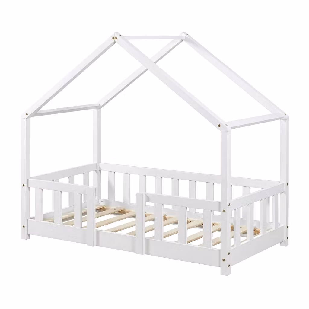 Letto per cameretta Treviolo en.casa a forma di casetta in stile Montessori in legno di pino laccato bianco L/P/H: 140 x 70 x 118 cm – 2