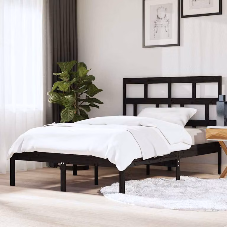 vidaXL Giroletto King in Legno di Pino Massello Nero L/P/H: 150 x 200 cm