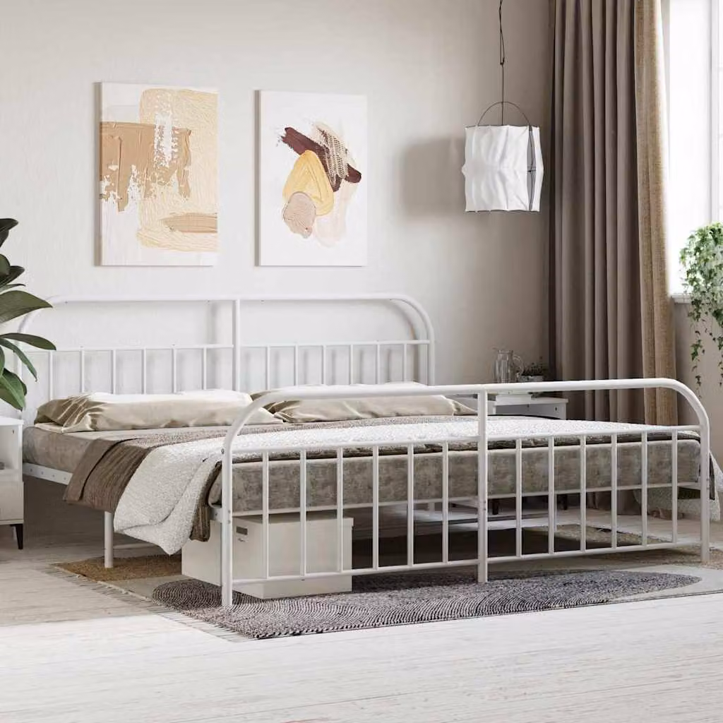 vidaXL Giroletto con Testiera e Pediera in Metallo Bianco 200x200 cm