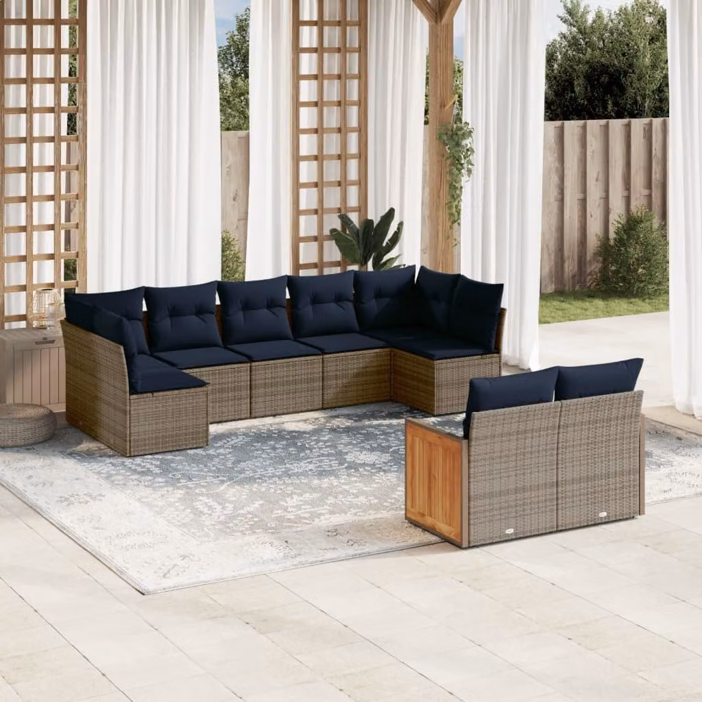 Set di divani da giardino vidaXL in polyrattan grigio con cuscini, design moderno a forma di L per esterno