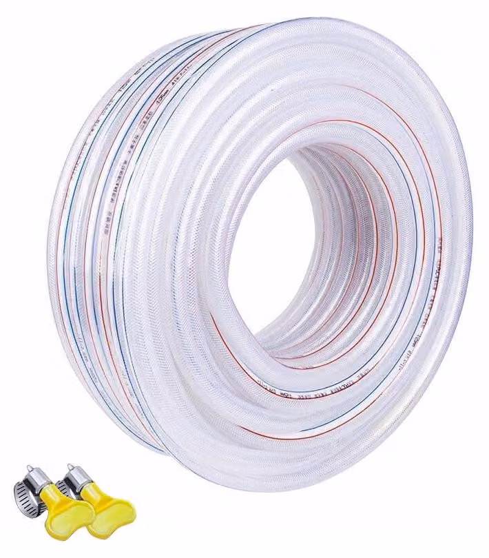 Tubo trasparente in PVC per applicazioni di pressione, lunghezza 3 metri, diametro 25 mm, con inserto in tessuto