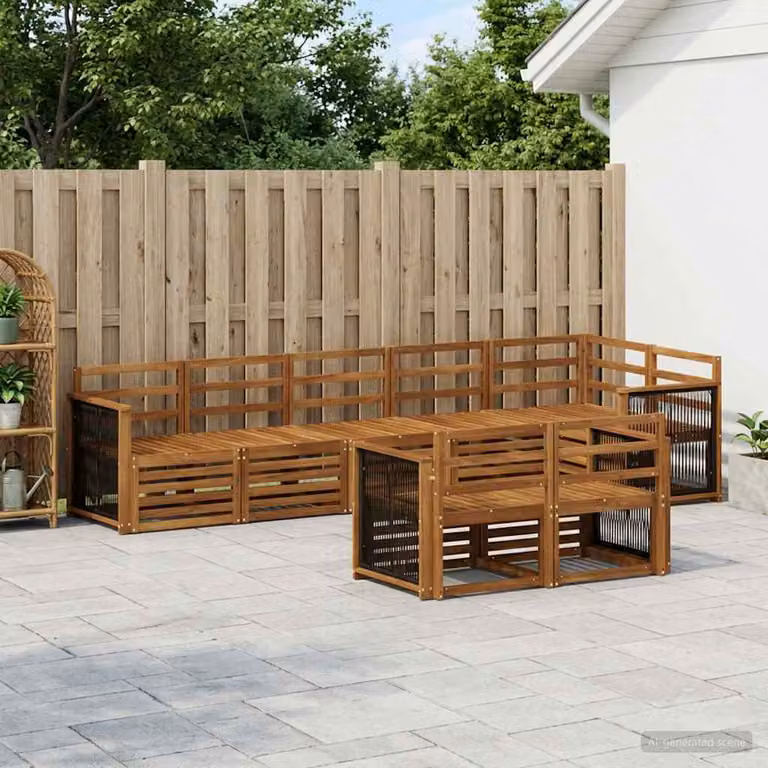 Set di divani da esterno vidaXL a forma di U in legno di acacia con cuscini, marrone e bianco
