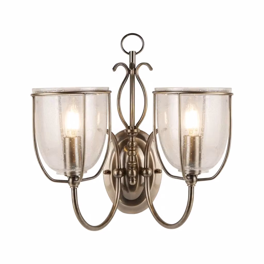 Applique da parete Searchlight in ottone e vetro trasparente con 2 luci E14 – 2