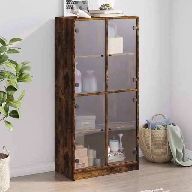 Credenza moderna vidaXL in legno rovere color marrone con ante a battente L/P/H: 68 x 37 x 142 cm – 1