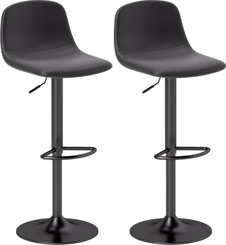 Moonbite 2: Due sedie imbottite con schienale basso, sedia a sgabello per bar con sistema a gas, altezza regolabile da 58 a 78 cm, girevole con poggiapiedi, facile da pulire, rivestita in ecopelle, colore nero