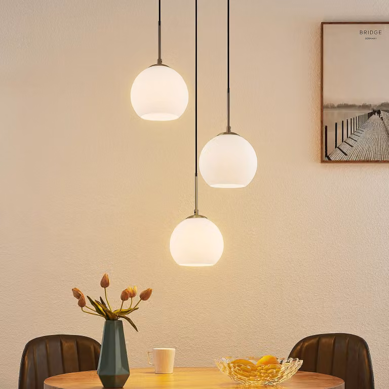 Lampada a sospensione Jurian Lindby, dimmerabile, Bianco / Opale, Soggiorno / Sala da pranzo, Vetro, Moderno, Lampada a sospensione