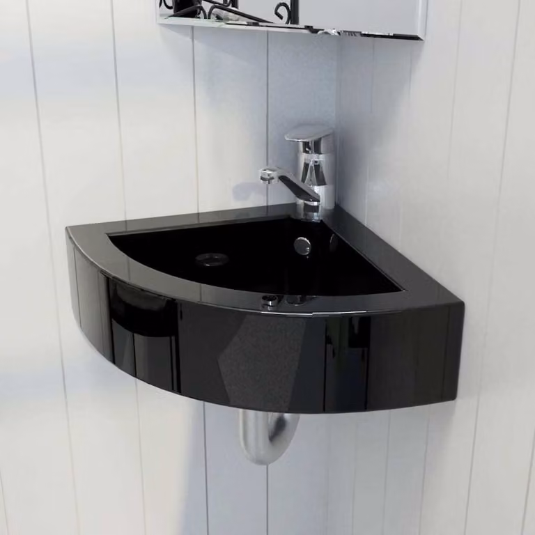 The Living Store Lavabo con troppopieno 45 x 32 x 12,5 cm Nero