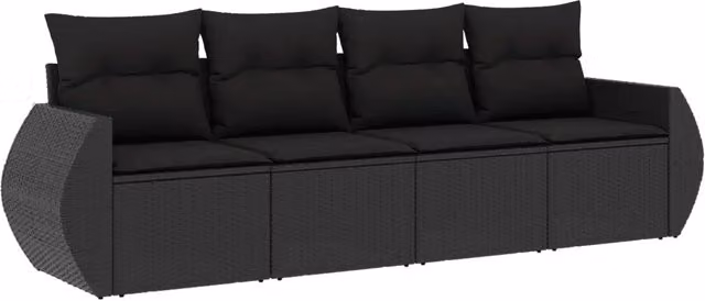 Set Divani da Giardino 4 pz | Set Salotto da Giardino con Cuscini Nero in Polyrattan