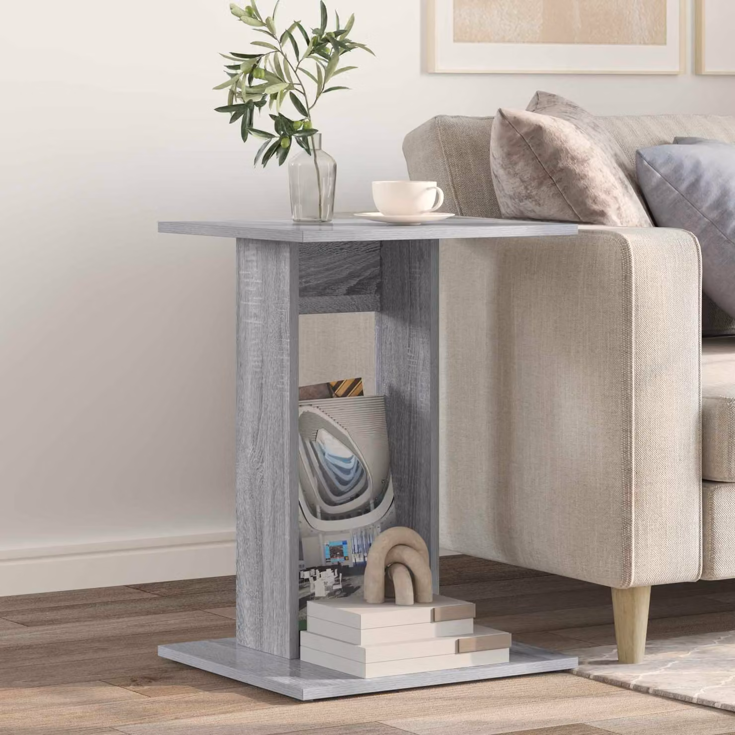 vidaXL Tavolo laterale moderno in legno Sonoma grigio L/P/H: 45 x 40 x 62,5 cm