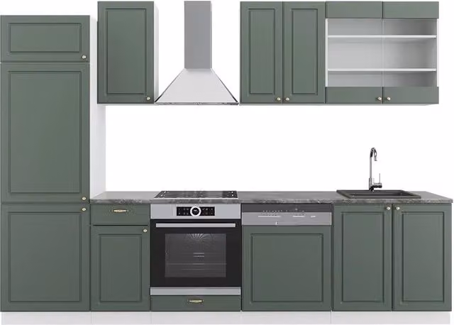 Cucina componibile Fame-Line Verde-oro rustico/Bianco 300 cm senza piano di lavoro Vicco