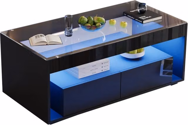 Tavolino da caffè moderno REDOM nero in vetro e MDF L/P/H: 100 x 50 x 40 cm