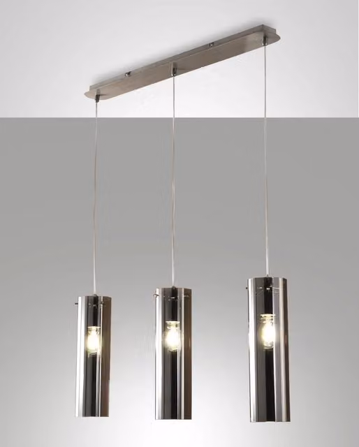 Lampada a Sospensione Sintesi in Metallo e Vetro Soffiato Fumé, 3x E27, Design Moderno ed Elegante per Illuminazione d'Interni IP20