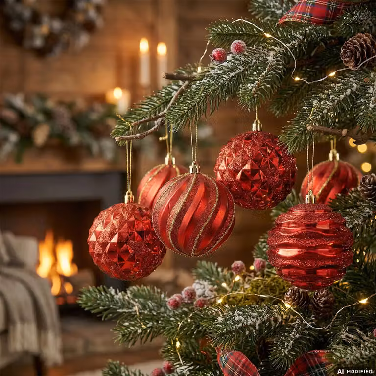 Set di 6 palline di Natale Vestiamo Casa, decorazioni rosse infrangibili in plastica, diametro: 8 cm