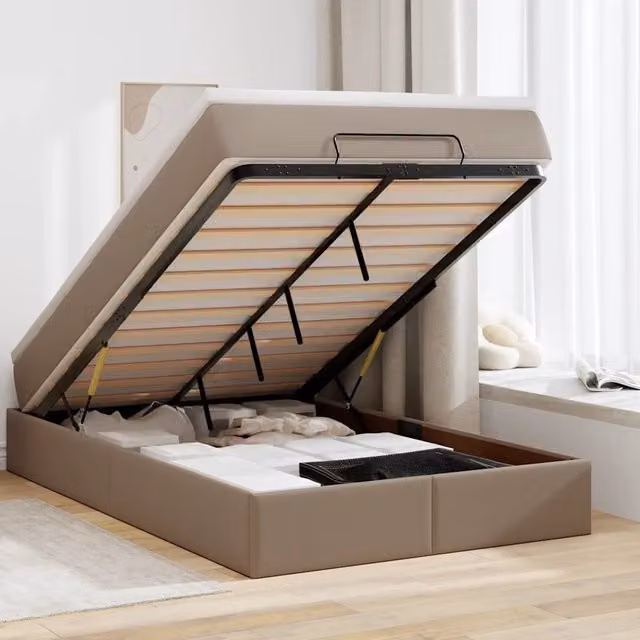 Letto con contenitore a sollevamento vidaXL in similpelle beige e bianco L/P/H: 120 x 200 x 23,5 cm
