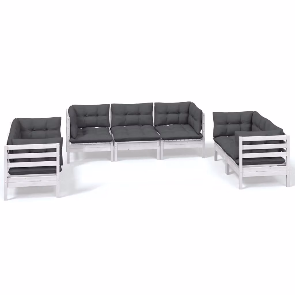 Set Salotto da Giardino 7pz con Cuscini Legno Massello di Pino