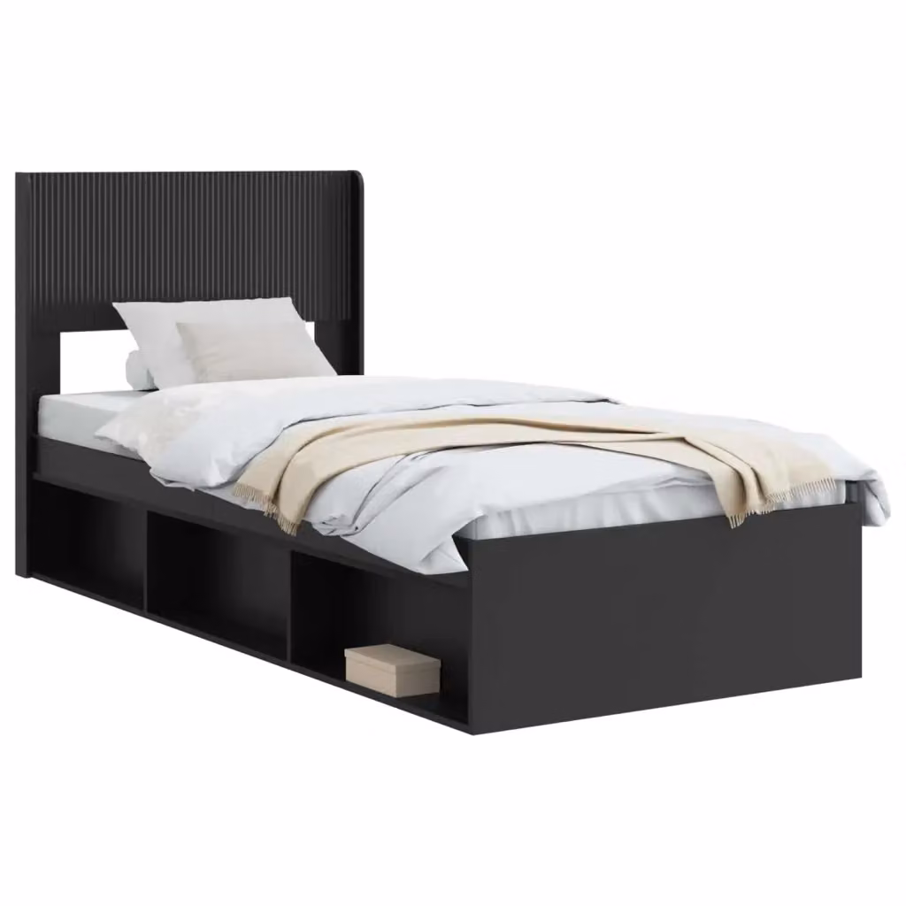 Letto moderno con contenitore e testata vidaXL in legno nero L: 140 cm, P: 193 cm, H: 82 cm – 2