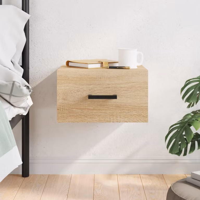 Comodino a muro vidaXL in legno Rovere Sonoma, L 35 x P 35 x H 20 cm