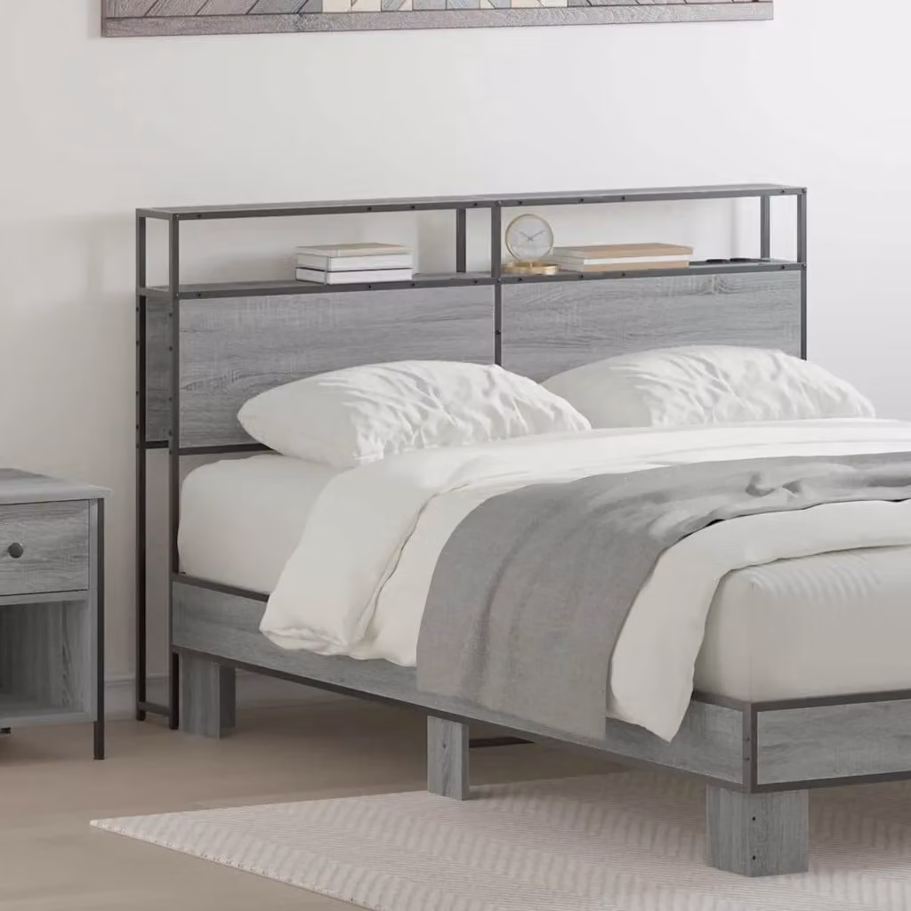 Testata letto con contenitore vidaXL Grigio sonno con ripiano integrato e porta di ricarica USB, L: 123 cm, H: 98 cm, P: 16 cm