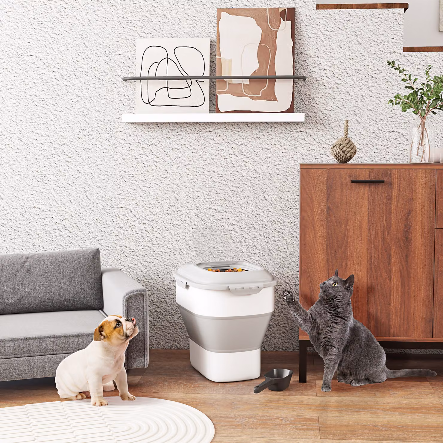 PawHut Porta Crocchette per Cani con Chiusura Ermetica e Box Deumidificante, Grigio, L 44 cm x P 32 cm x H 37 cm – 2