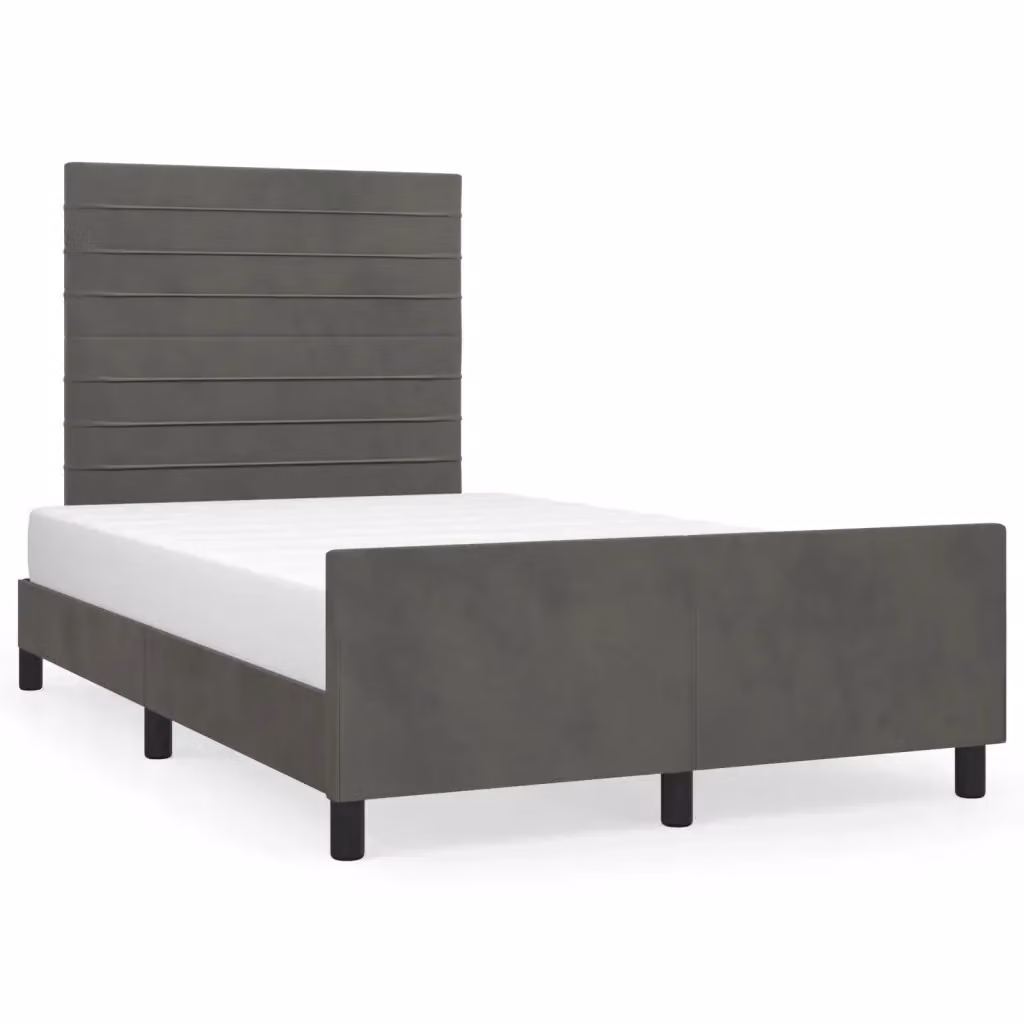 vidaXL Giroletto in Velluto Grigio con Listelli in Legno L/P/H: 120 x 200 x 126 cm – 2
