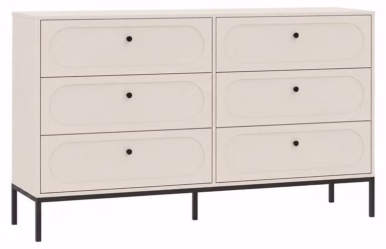 Comò a 6 cassetti, color cashmere, 150 x 40 x 92 cm