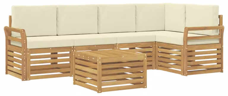 Set di divani da esterno, 6 pezzi, bianco e crema