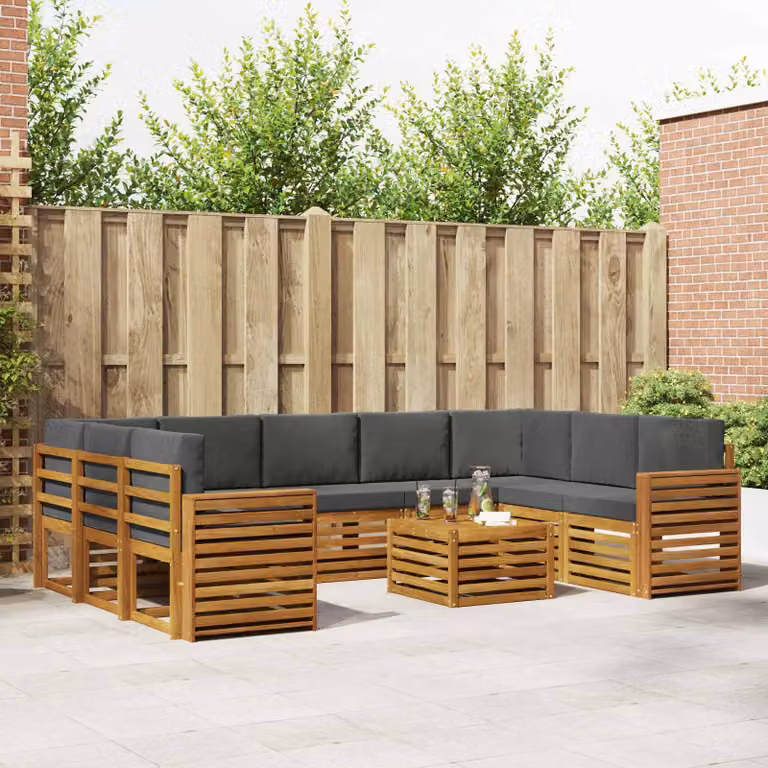 Set di divani da esterno vidaXL a forma di L in legno di acacia con cuscini, beige e antracite